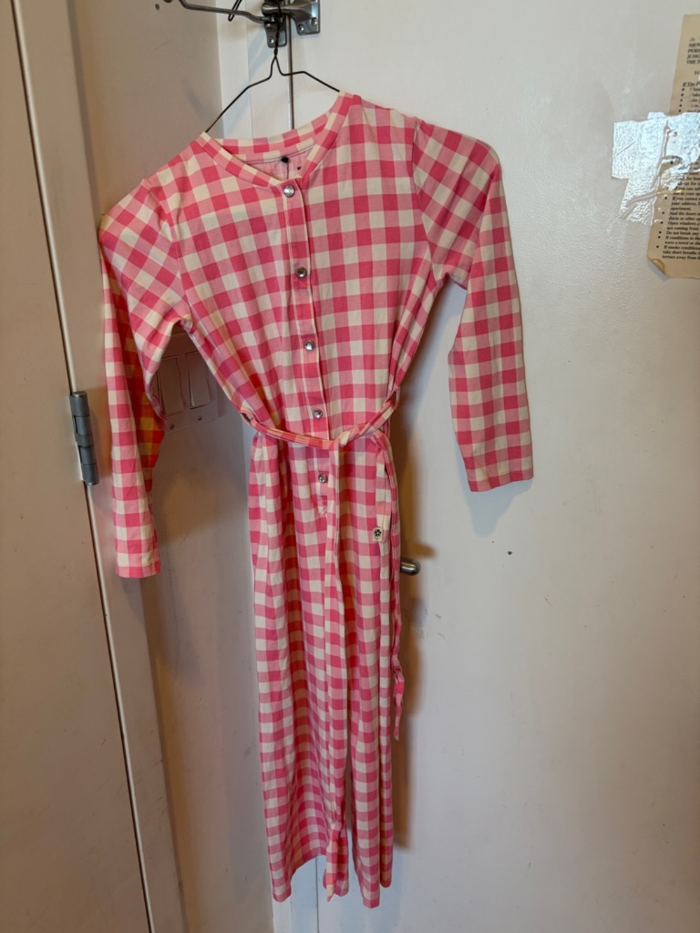 Mini Rodini Pink and White Gingham Jumpsuit Romper
